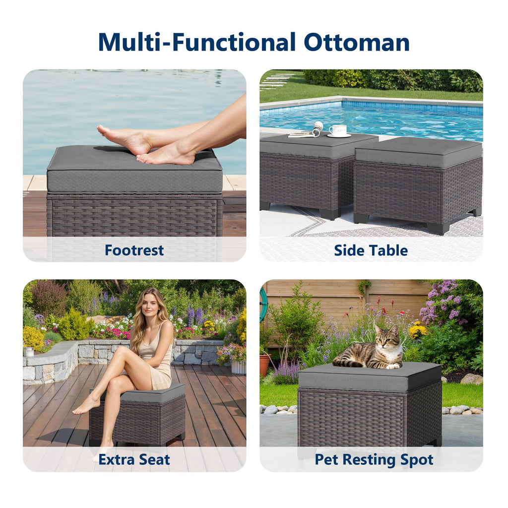 Gotland 10 Pieces Outdoor Patio Furniture Set, Outdoor Sectional Furniture with 43" 55000 BTU Gas Propane Fire Pit Table, All Weather PE Rattan Wicker Patio Conversation Set with 2 Ottomans