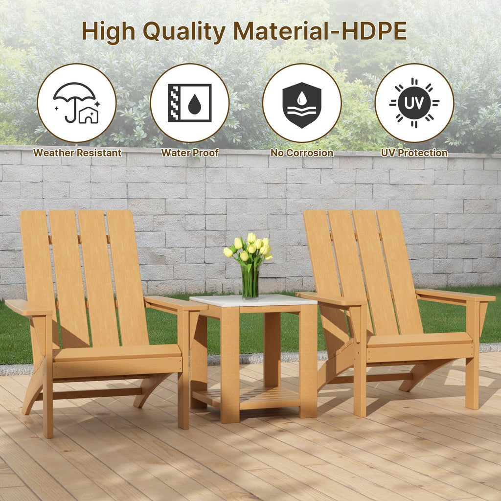 ALAULM 9PCS Adirondack Chair Set & 19" Smokeless Stove, Outdoor HDPE All-Weather Chairs with Marble Top Side Table, Fire Pit Comes with Waterproof Cover and Fire Poker, for Patio Garden, Brown