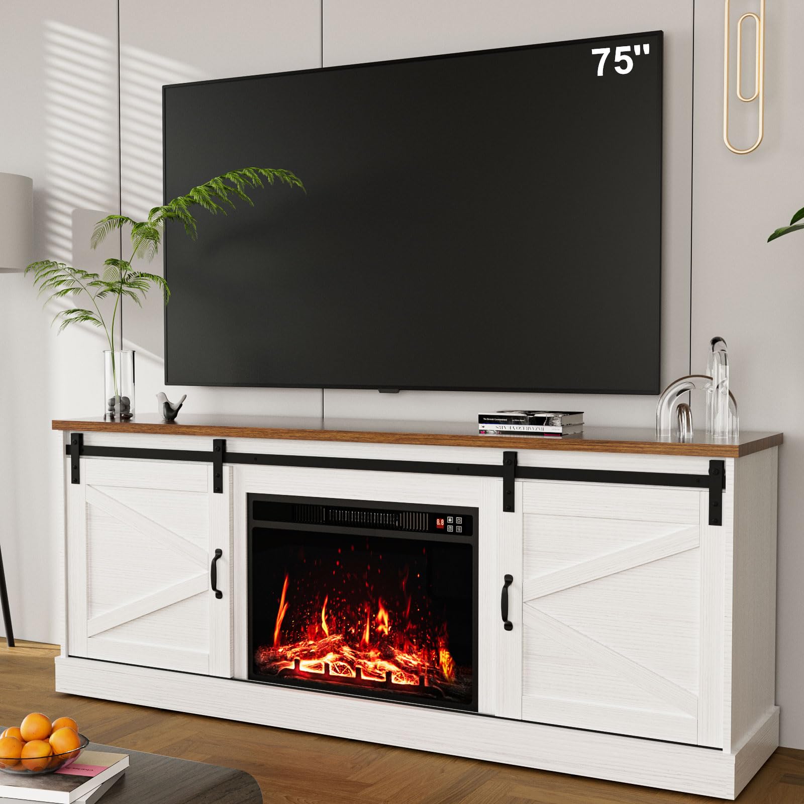 ALAULM 67" Farmhouse TV Stand with Sliding Barn Doors & Storage