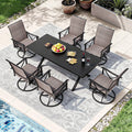 Gotland 7-Piece Patio Swivel Dining Set, Outdoor Chairs with Breathable Teslin Seat & Backrest, 360° Swivel Metal Frame Chairs, X-Leg Metal Table, Patio Dining Set for Garden Backyard,Brown