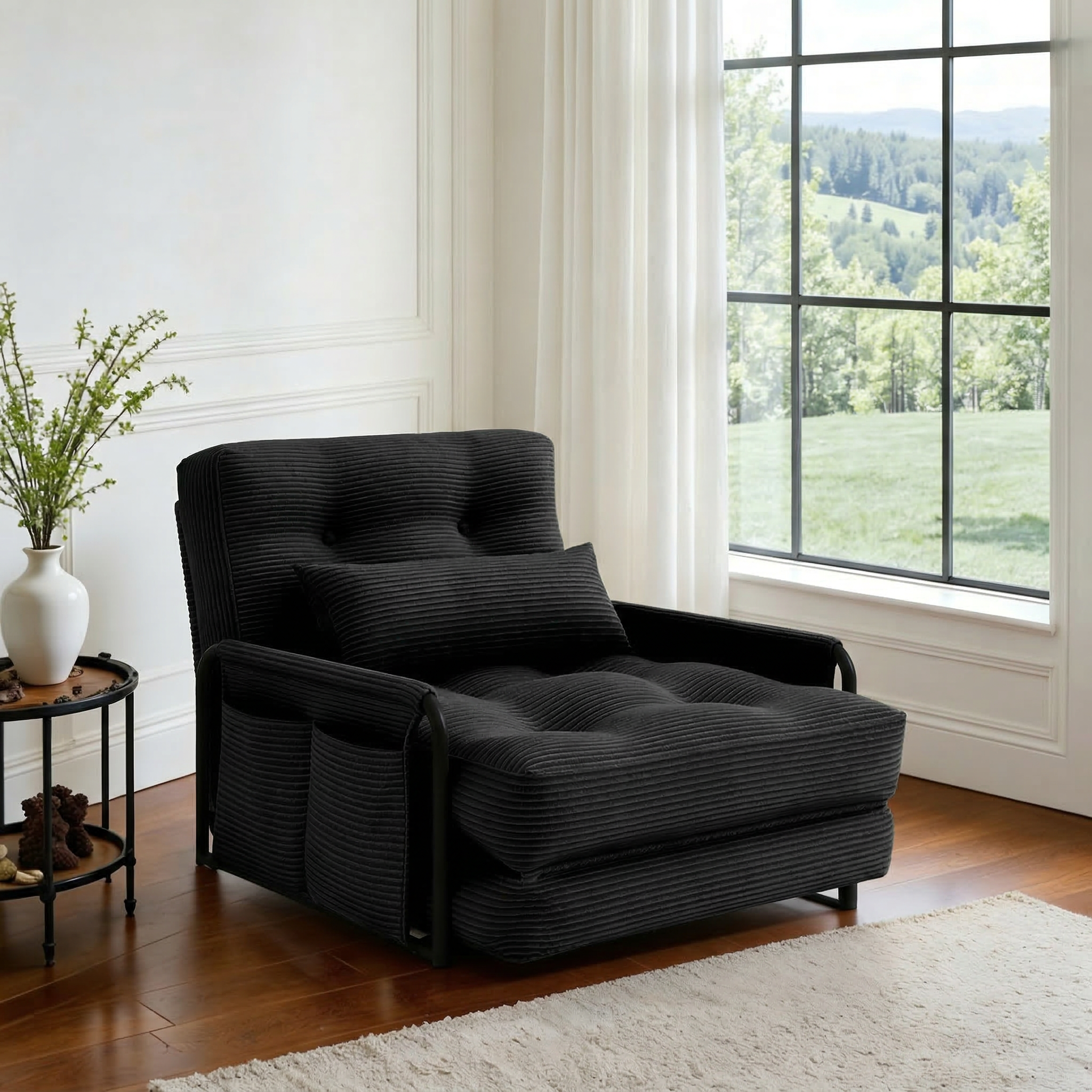 ALAULM Modern Single-Seater Folding Sofa Bed Convertible Sleeper Couch with Pillows, Storage Side, Versatile Floor Couch for Living Room Bedroom