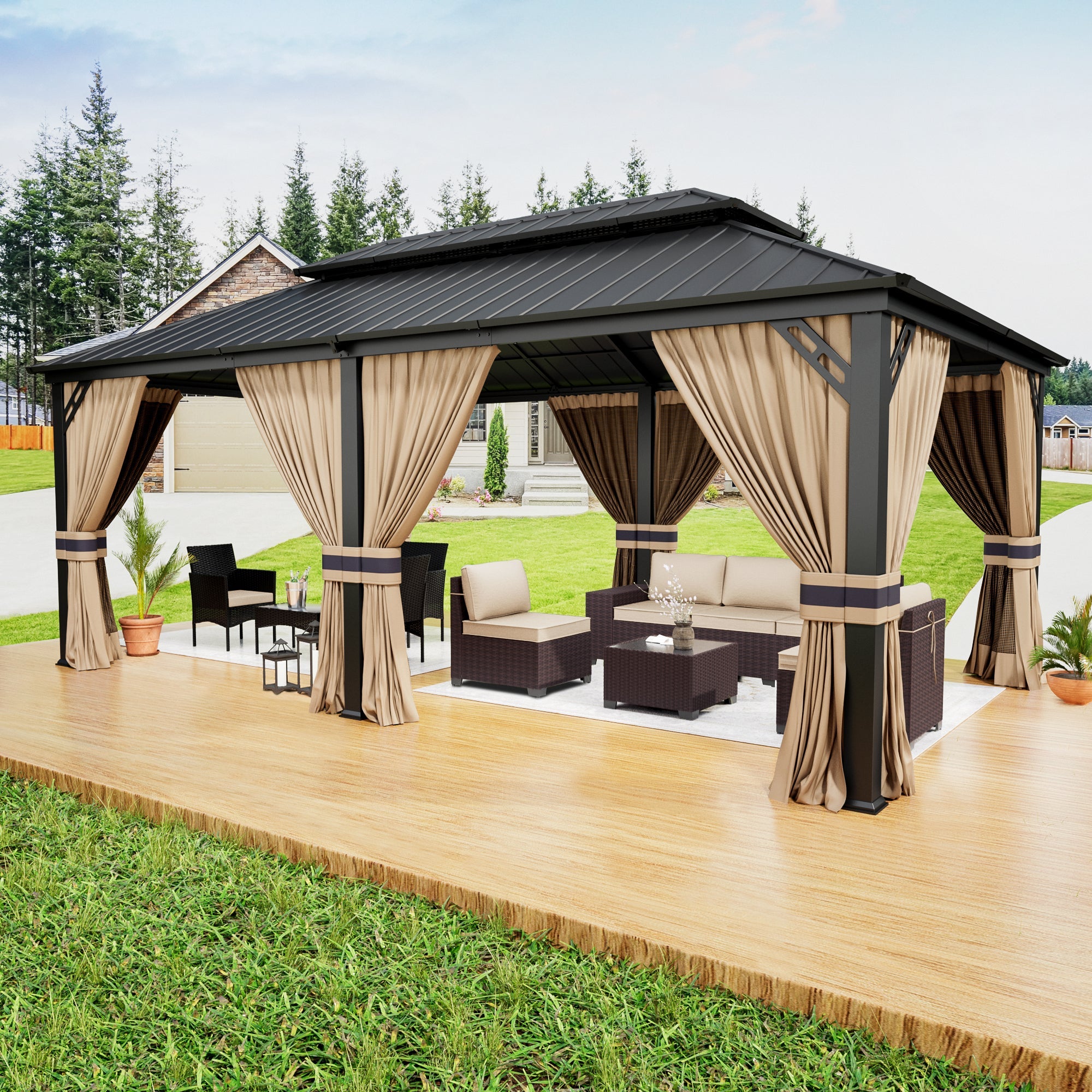 Kullavik Hardtop Gazebo for Patio,Wall-Mounted Lean to Gazebo Pergola with Sloping Roof and Durable Aluminum Frame, Large Heavy Duty Awnings for Decks,Backyard