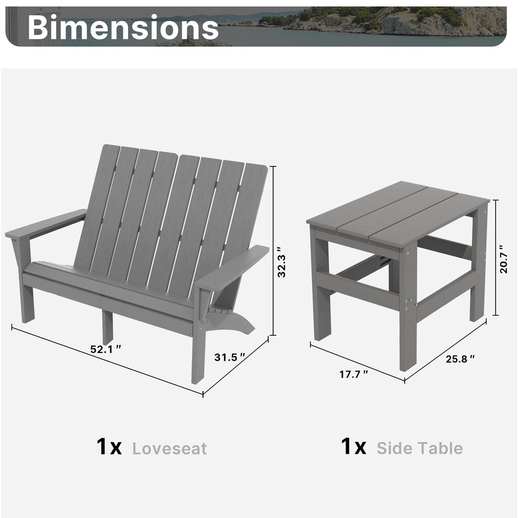 Gotland Adirondack Chair 3 Piece Set With Table, Heavy All-Weather HDPE.Outdoor Lounge Chair for Patio Deck Garden, Backyard Deck& Lawn