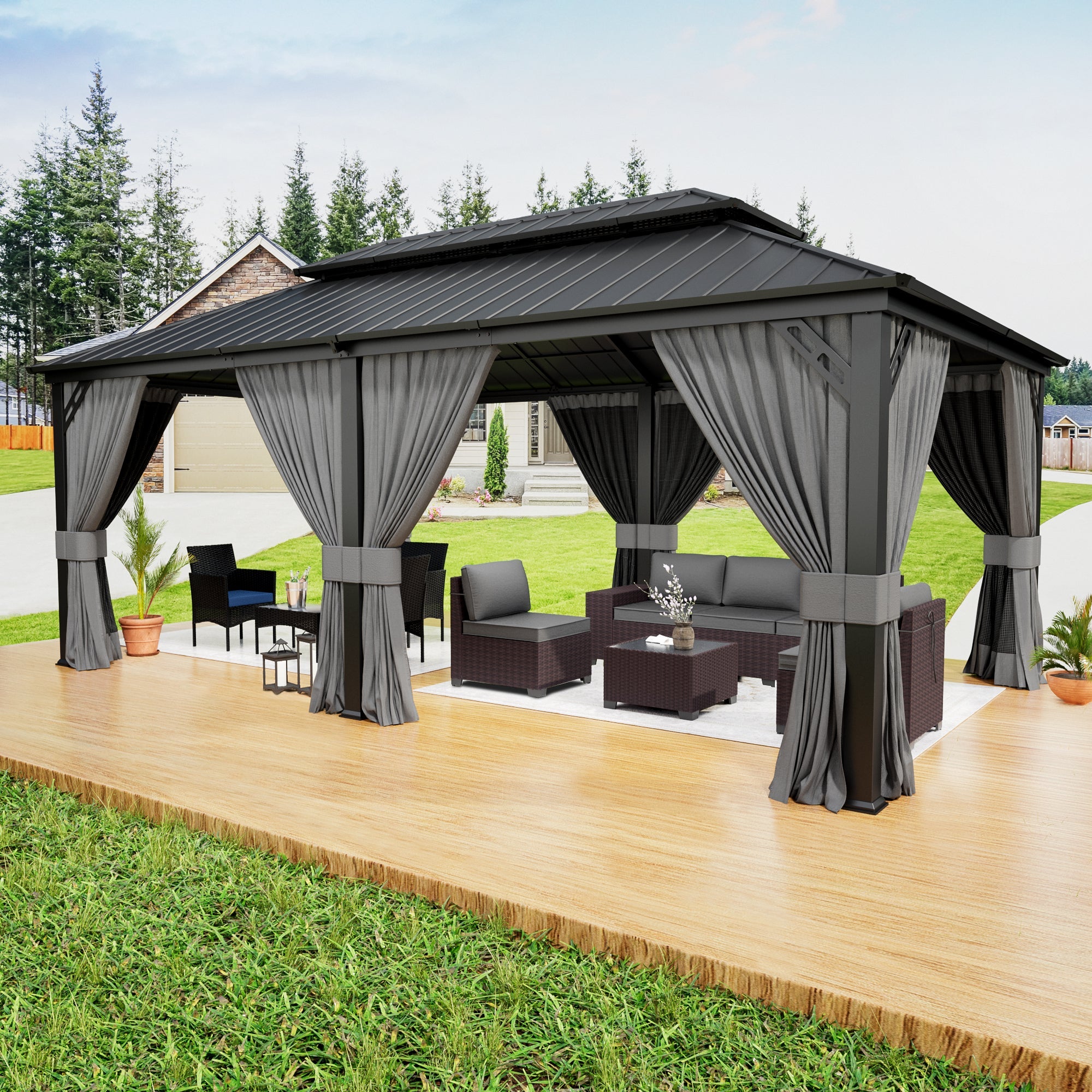 Kullavik Hardtop Gazebo for Patio,Wall-Mounted Lean to Gazebo Pergola with Sloping Roof and Durable Aluminum Frame, Large Heavy Duty Awnings for Decks,Backyard
