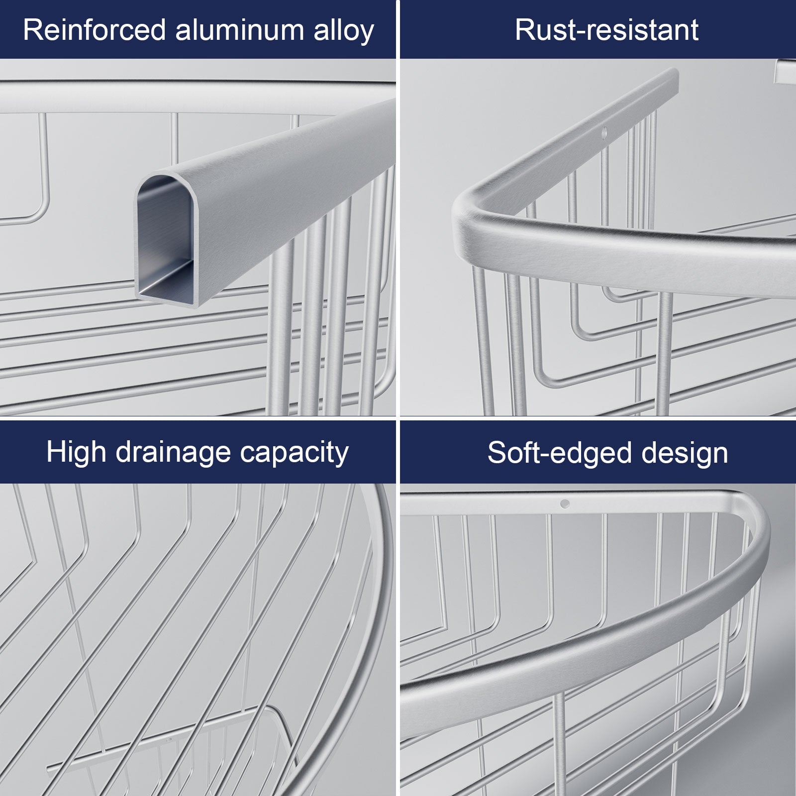 ALAULM Aluminum Alloy Wall-Mounted Shower Corner Rack Triangular Storage Caddy for Bathroom,Matte Silver