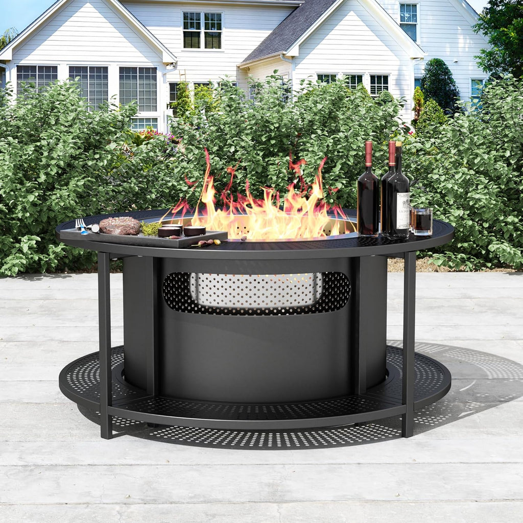 ALAULM 25 Inch Smokeless Fire Pit Tabletop, Stainless Steel Wood Burning Firepit for Outdoor Patio, Includes Weather-Resistant Cover