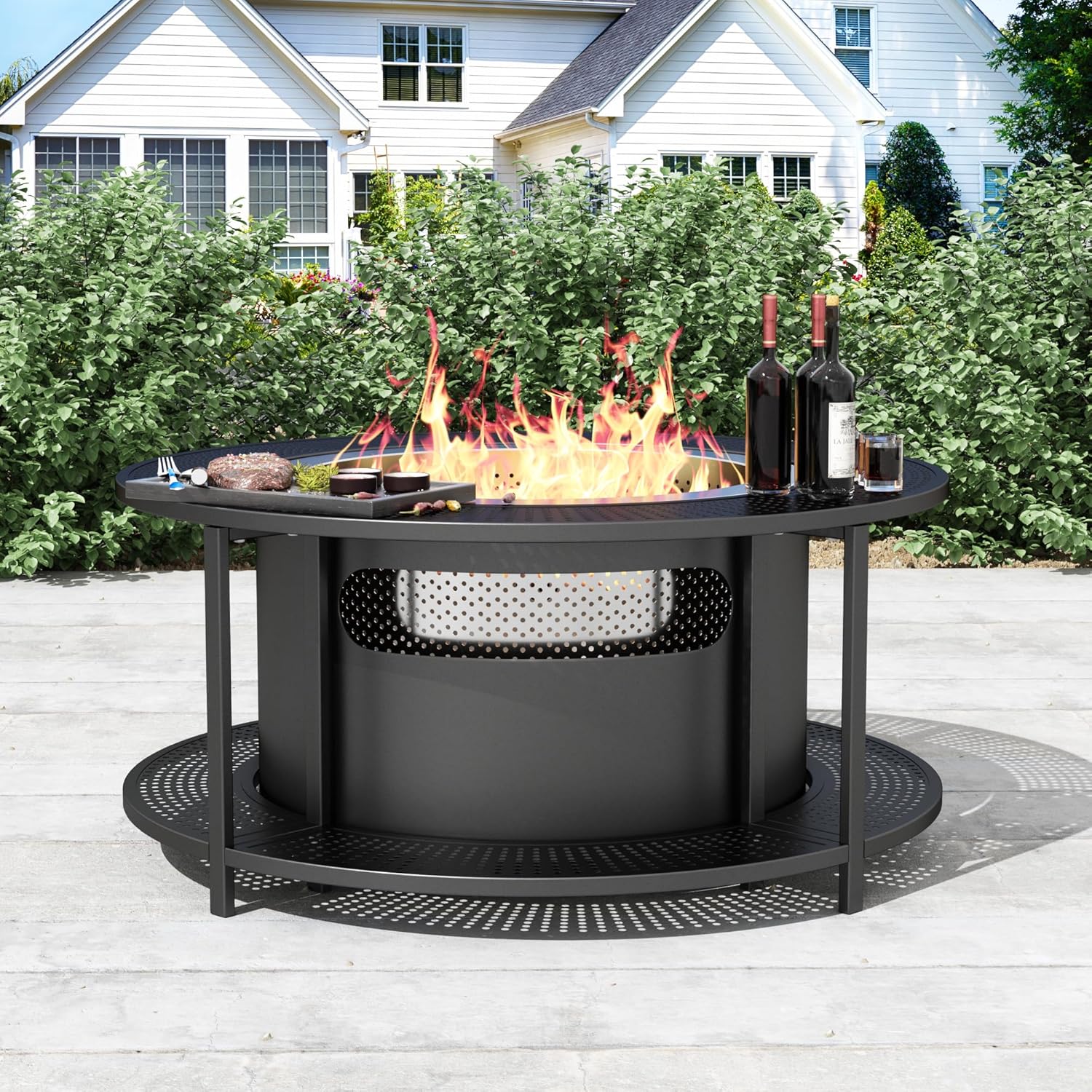ALAULM 25 Inch Smokeless Fire Pit Tabletop, Stainless Steel Wood Burning Firepit for Outdoor Patio, Includes Weather-Resistant Cover