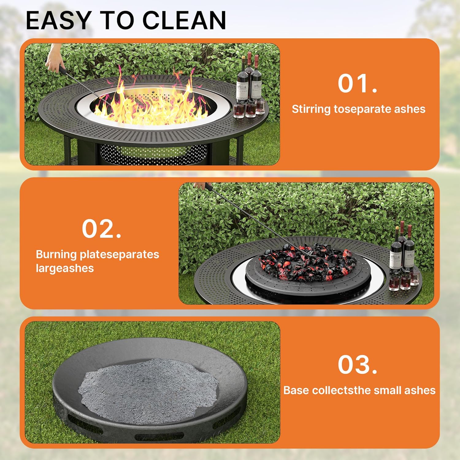 ALAULM 25 Inch Smokeless Fire Pit Tabletop, Stainless Steel Wood Burning Firepit for Outdoor Patio, Includes Weather-Resistant Cover
