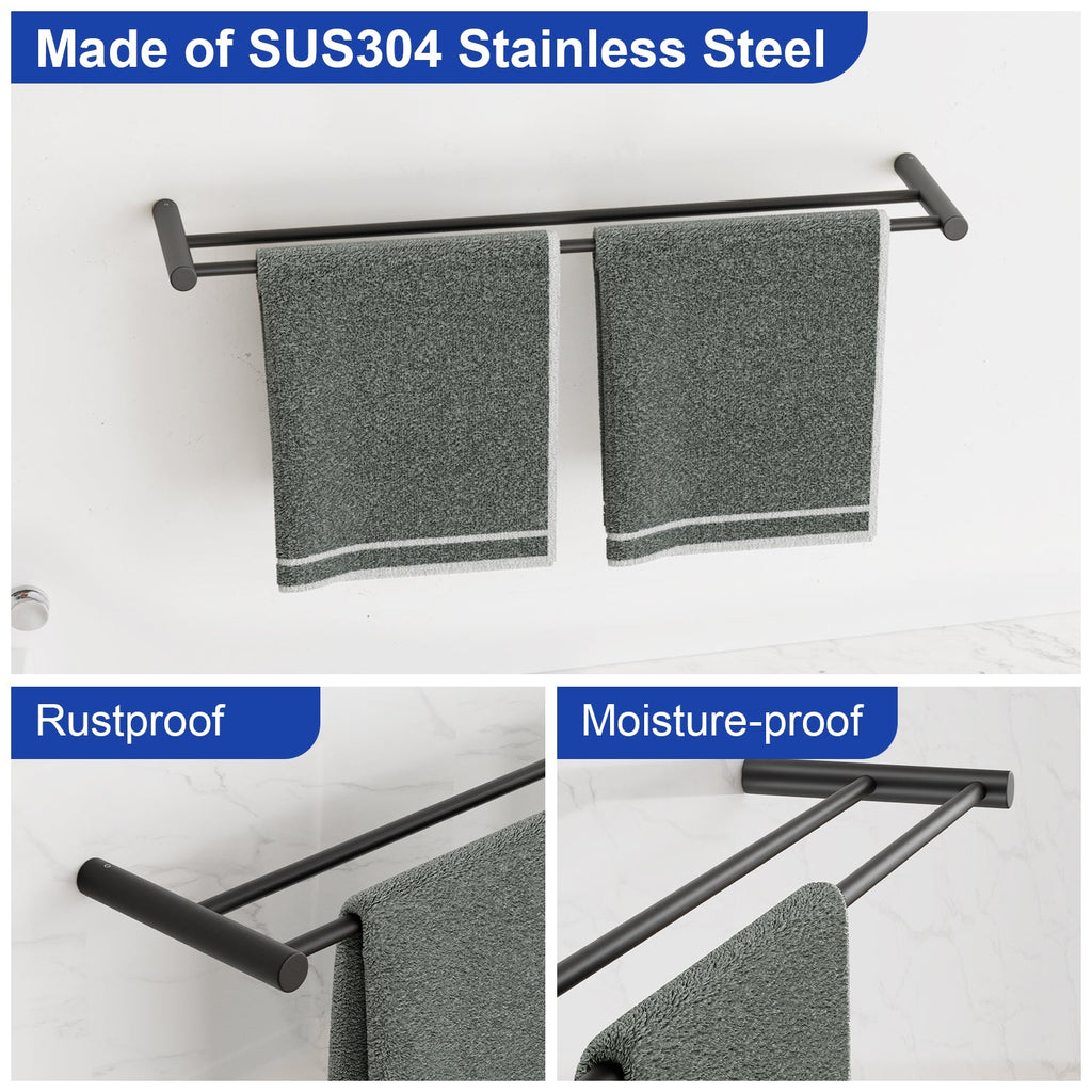 ALAULM Bath Stainless Stee Double Towel Bar, 23" Towel Rack for Bathroom, Wall Mounted Towel Holder, Double Towel Rod Towel Rail Hanger for Wall