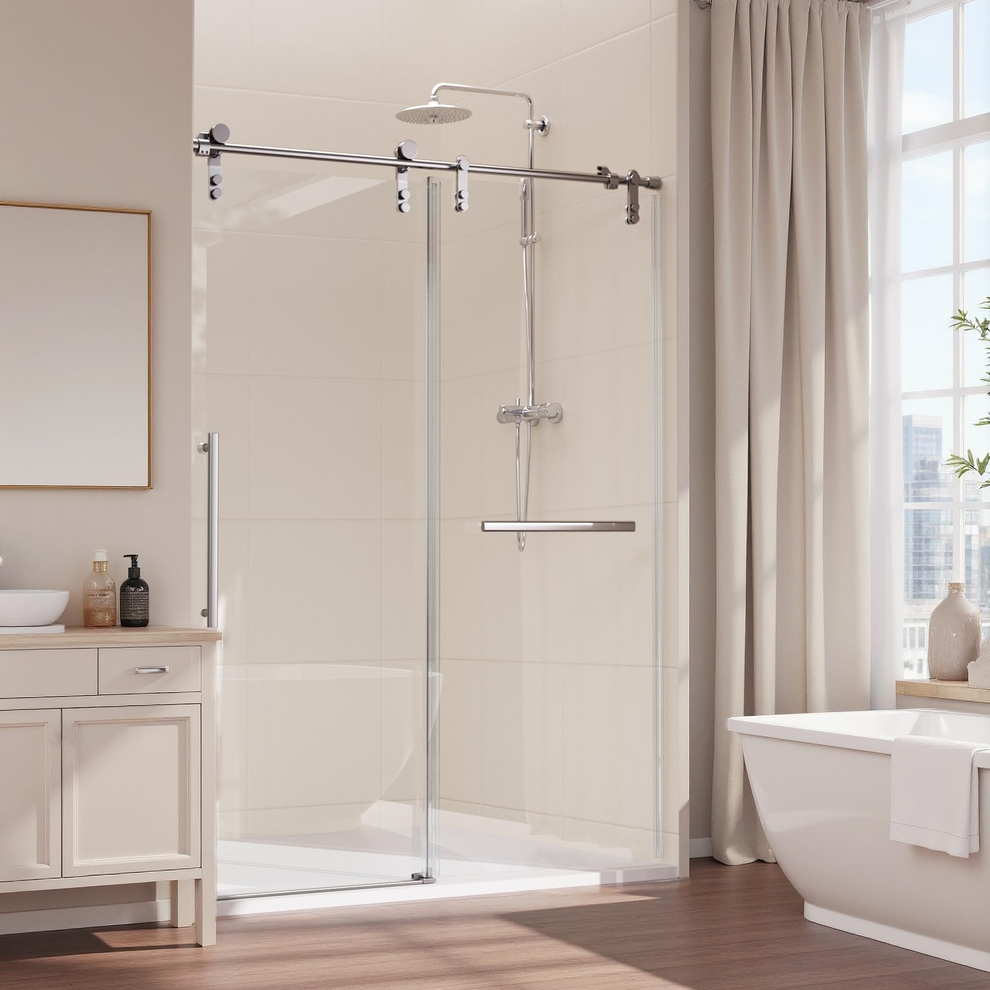 ALAULM 56–60" Frameless Sliding Shower Door, 8mm Tempered Glass
