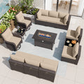 13 Pieces Outdoor Patio Furniture Set,Outdoor Sectional Furniture with 43" 55000 BTU Gas Propane Fire Pit Table,PE Rattan Wicker Patio Conversation Set,Swivel Rocking Chairs Set
