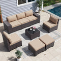 Gotland 8PCS Outdoor Patio Furniture Set, Outdoor Sectional Furniture All Weather PE Rattan Wicker Patio Conversation Set with 2 Ottomans and Coffee Table