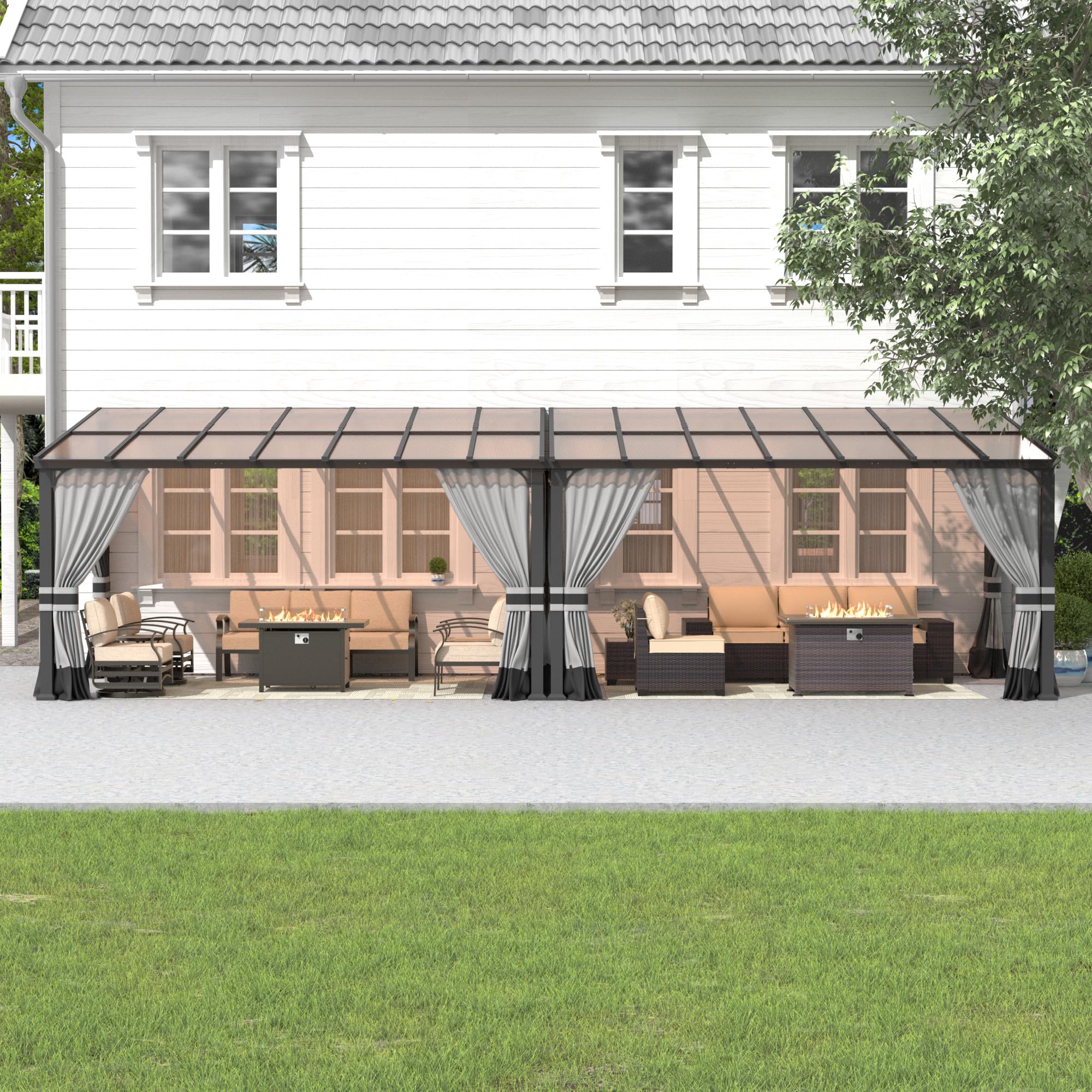 Gotland 10' × 28' Hardtop Gazebo for Patio,Wall-Mounted Lean to Gazebo Pergola with Sloping Roof and Durable Steel Frame,Large Heavy Duty Awnings for Decks,Backyard