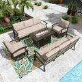Gotland 8 Seats Outdoor Metal Patio Furniture Set with 2 Swivel Rocking Chairs&55,000 BTU Gas Fire Pit Table w/Glass Wind Guard Patio Conversation Sectional Sofa Sets