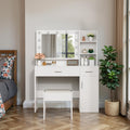 ALAULM 39.4" Vanity Mirror with Lights,Modern Lighted Vanity Table with 3 Drawers & 3 Storage Shelves,with White Vanity Chair,Three Adjustable Lighting Modes,Bedroom Vanity Desk,White
