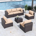 Gotland 7 Piece Outdoor Patio Furniture Sets, Outdoor Furniture Patio Sectional Sofa, All Weather Woven Wicker Patio Sofa Brown PE Rattan Patio Conversation Set