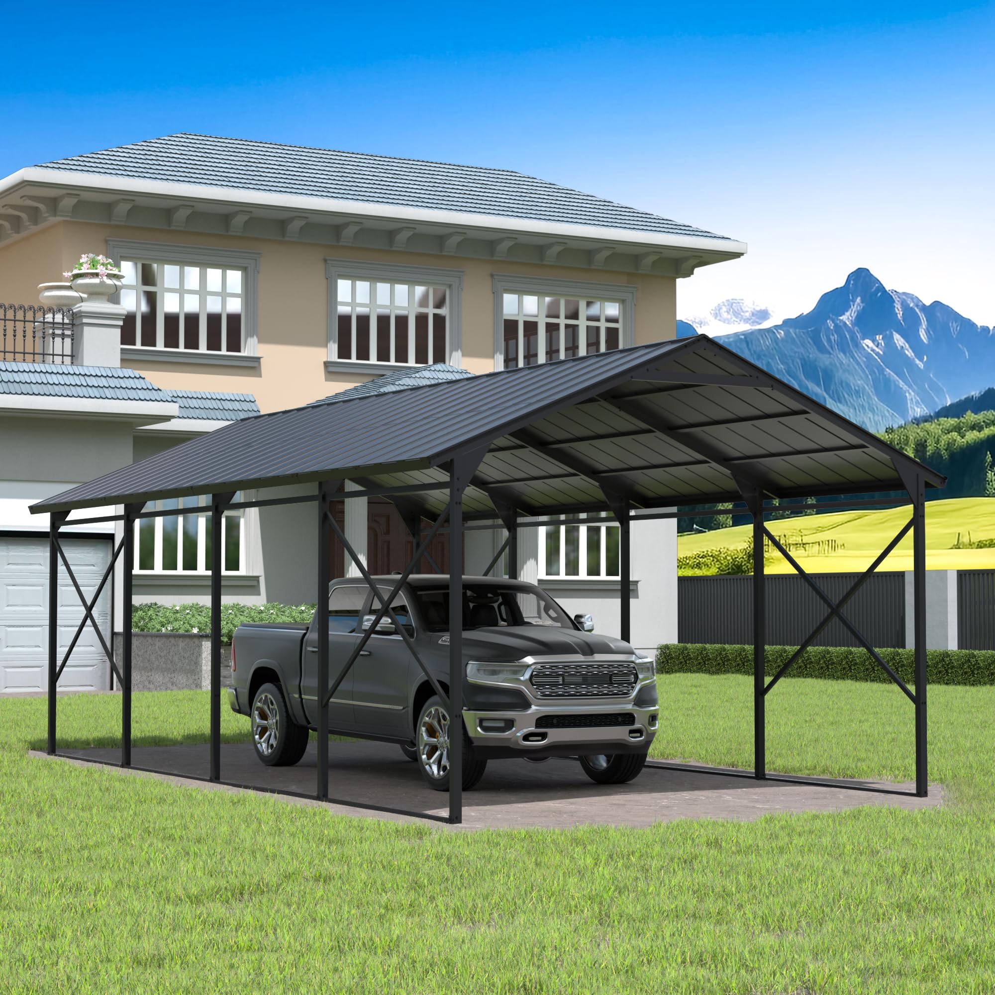 ALAULM Metal Carport Outdoor Carport Canopy Heavy Galvanized Garage Car Shelter with Enhanced Base and Roof, Duty Garage Shelter for Cars Boats Pickups Trucks