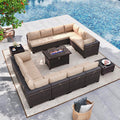 Gotland 15 Pieces Outdoor Patio Furniture Set with Propane Fire Pit Table Outdoor Sectional Sofa