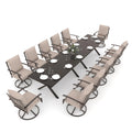 Gotland 14 Piece Outdoor Dining Set, Metal patio tables and 12 patio swivel chairs 1.5" Umbrella Hole, Patio Furniture Set with Waterproof Cushions for Backyard