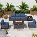 7 Pieces Outdoor Patio Furniture Set with 43" 55000BTU Gas Propane Fire Pit Table PE Wicker Rattan Sectional Sofa Patio Conversation Sets