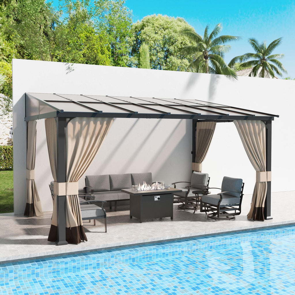 Kullavik Hardtop Gazebo for Patio,Wall-Mounted Lean to Gazebo Pergola with Sloping Roof and Durable Aluminum Frame, Large Heavy Duty Awnings for Decks,Backyard