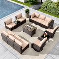 Gotland 13PCS Outdoor PE Rattan Wicker Patio Furniture Set with 43" Fire Pit Table & Swivel Rocking Chairs Set