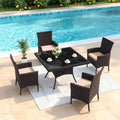 Kullavik 5-Piece Patio Outdoor Dining Set, Wicker Patio Furniture Set of 4 Rattan Chairs with Soft Cushions and Square Table with Umbrella Cutout