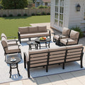 Gotland 10 PieceAluminum Patio Furniture Set,Modern Metal Outdoor Patio Furniture w/5.1'' Thick Cushion,Swivel Chairs and Round Coffee Table,Patio Conversation Sets for Porch,Deck