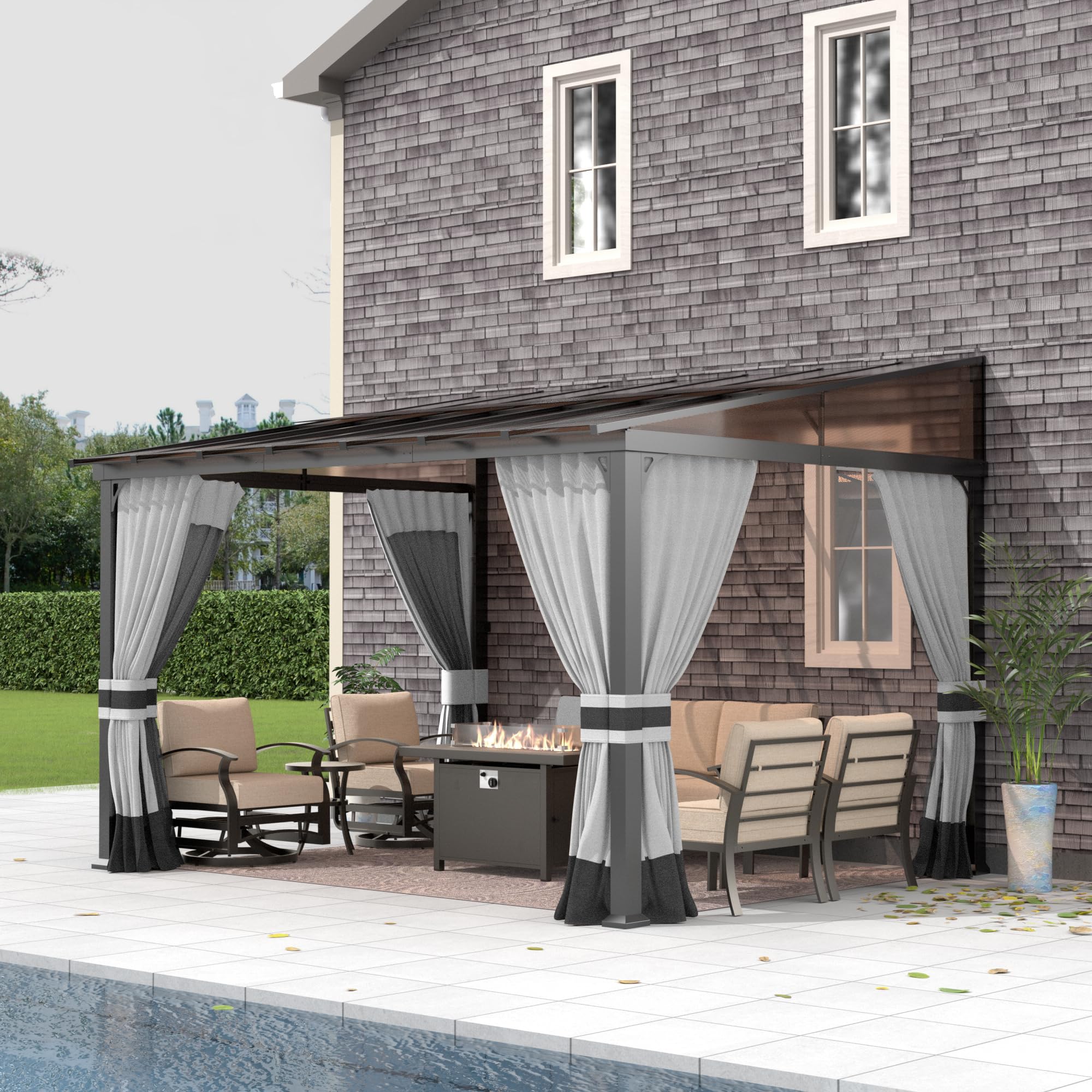 Gotland 10' × 12' Hardtop Gazebo for Patio,Wall-Mounted Lean to Gazebo Pergola with Sloping Roof and Durable Steel Frame,Large Heavy Duty Awnings for Decks,Backyard