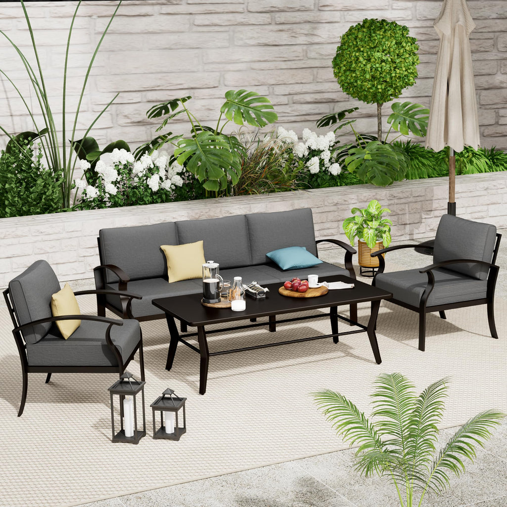 Kullavik Modern Aluminum 5-Seater Outdoor Patio Sofa Set with 5.1" Thick Cushions & Coffee Table - All-Weather Sectional for Backyard, Porch Furniture Set, Outdoor Patio Furniture