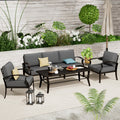 Kullavik Modern Aluminum 5-Seater Outdoor Patio Sofa Set with 5.1" Thick Cushions & Coffee Table - All-Weather Sectional for Backyard, Porch Furniture Set, Outdoor Patio Furniture