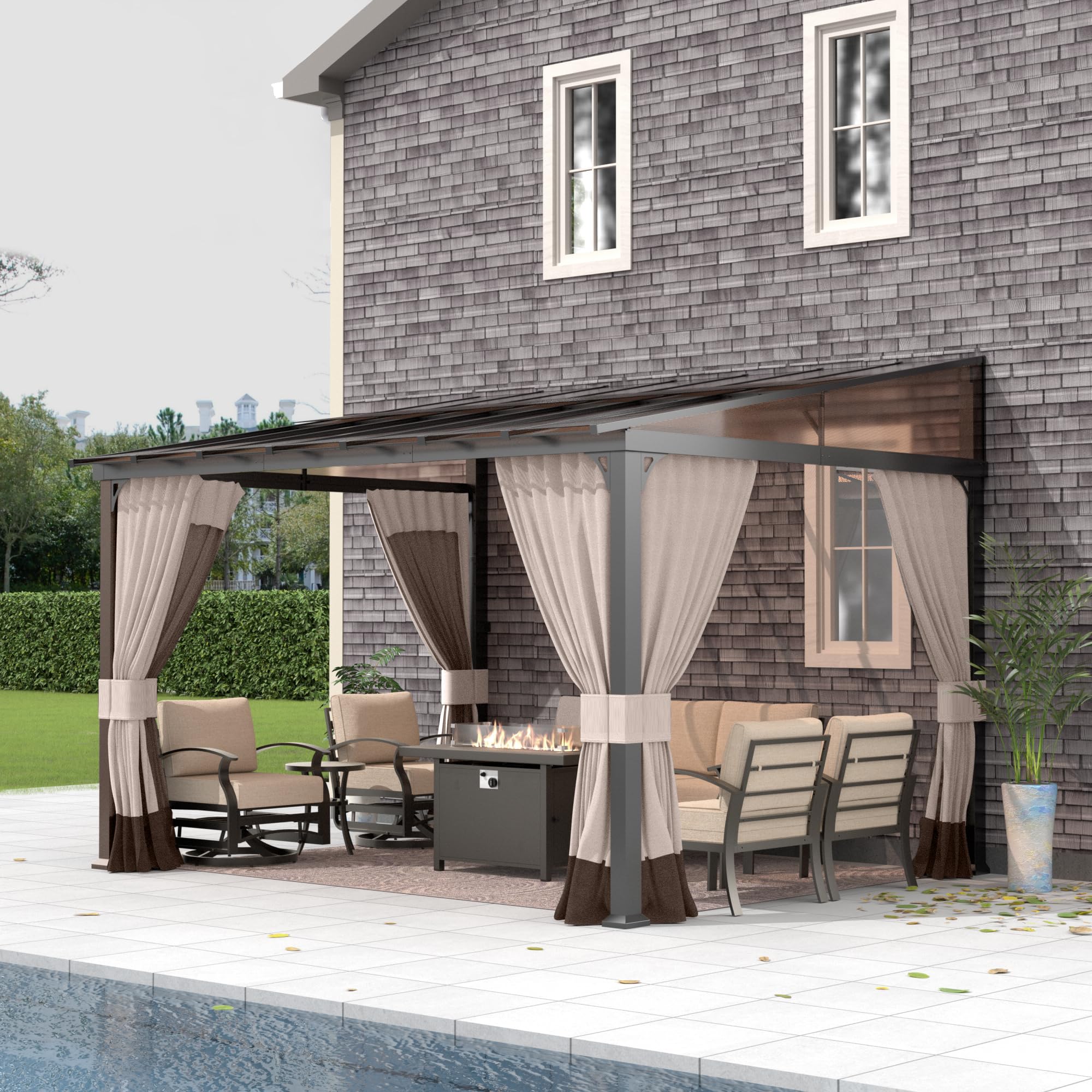 Gotland 10' × 12' Hardtop Gazebo for Patio,Wall-Mounted Lean to Gazebo Pergola with Sloping Roof and Durable Steel Frame,Large Heavy Duty Awnings for Decks,Backyard