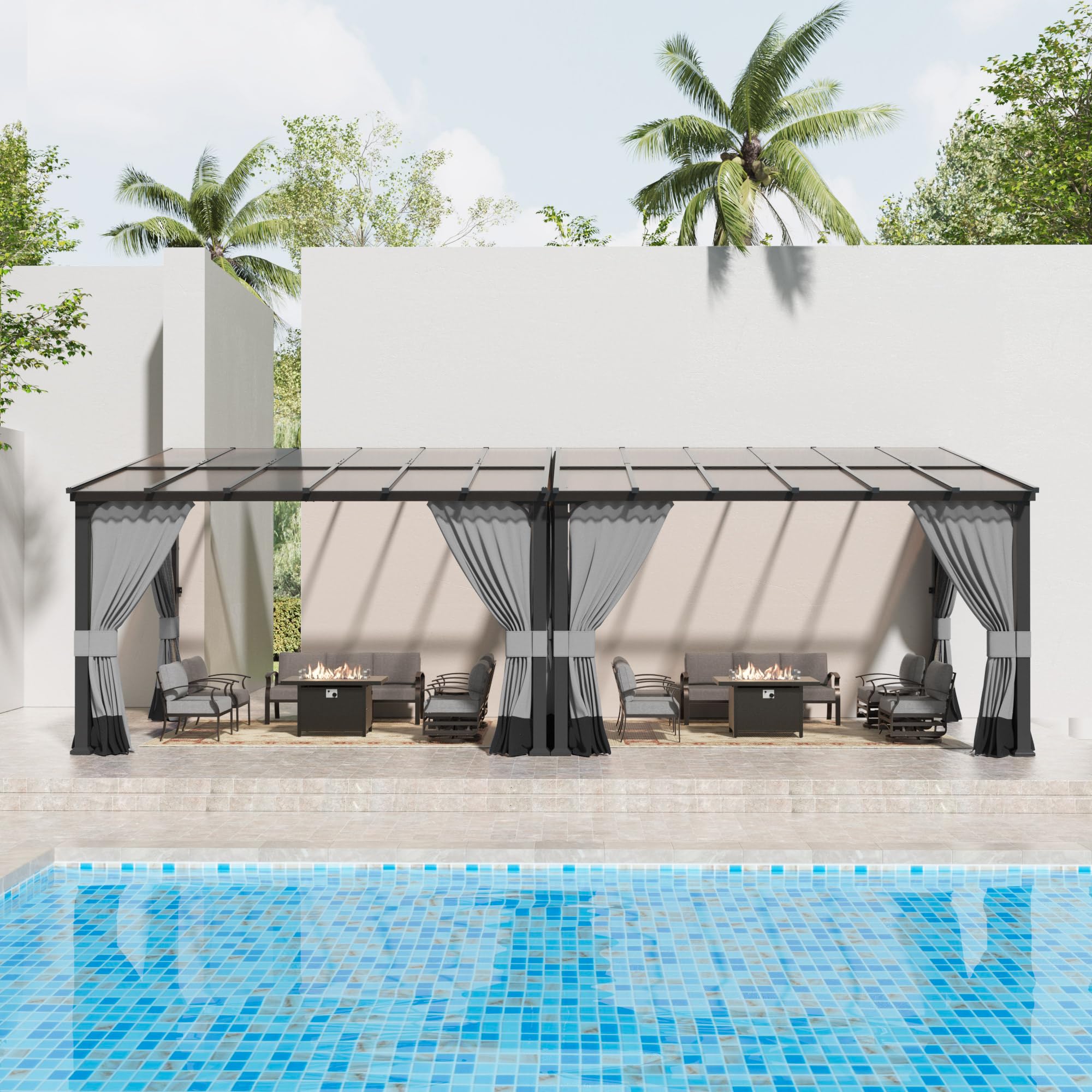 Kullavik Hardtop Gazebo for Patio,Wall-Mounted Lean to Gazebo Pergola with Sloping Roof and Durable Aluminum Frame, Large Heavy Duty Awnings for Decks,Backyard