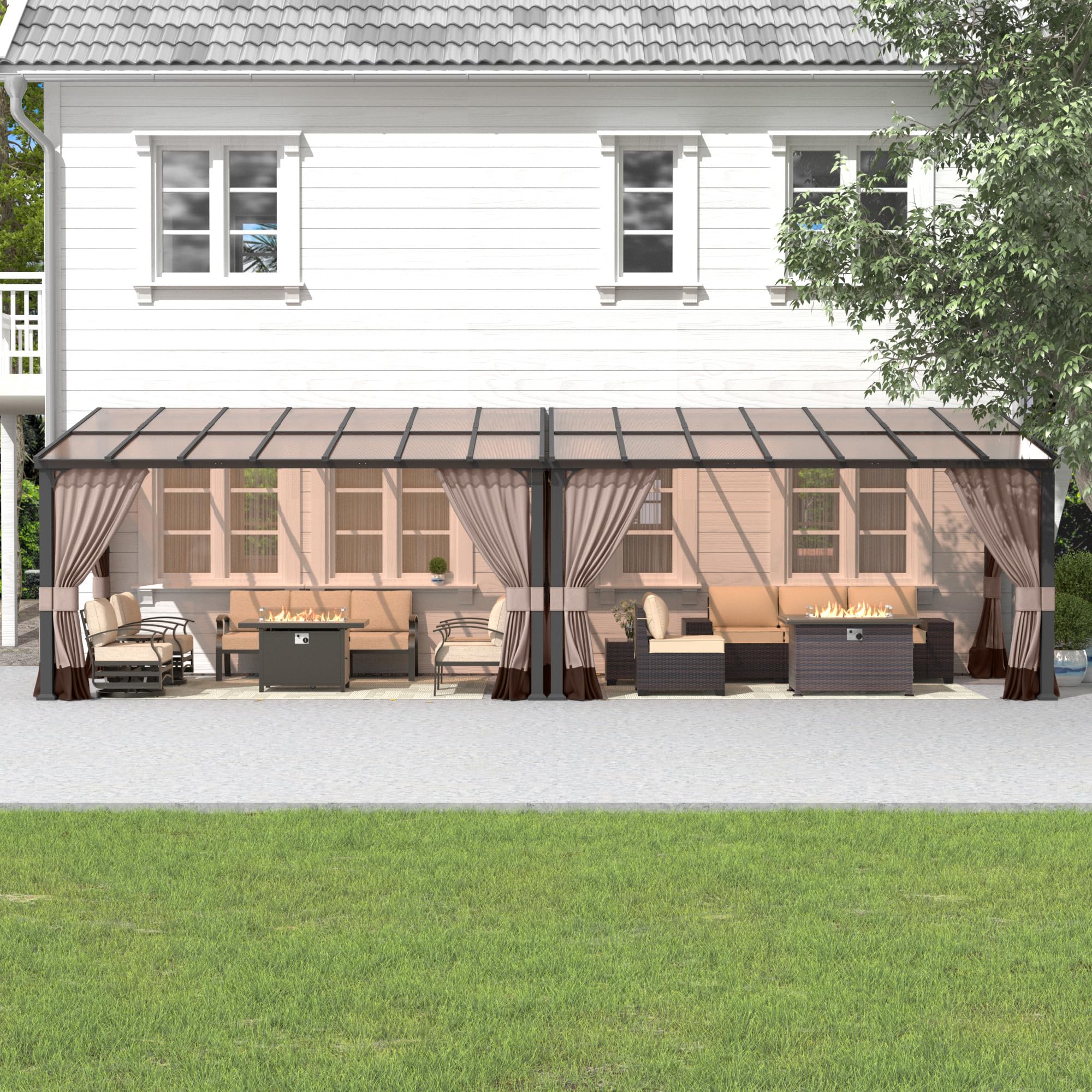 Gotland 10' × 28' Hardtop Gazebo for Patio,Wall-Mounted Lean to Gazebo Pergola with Sloping Roof and Durable Steel Frame,Large Heavy Duty Awnings for Decks,Backyard
