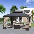 Gotland 12' x 14' Hardtop Gazebo, Outdoor Galvanized Steel Double-Roof Gazebo with Curtains and Netting for Patios, Gardens, and Lawns