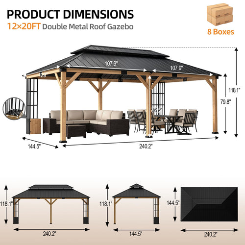 Hardtop Gazebo, Double Metal Roof Metal ,Outdoor Pavilion for Patio, Backyard, Deck