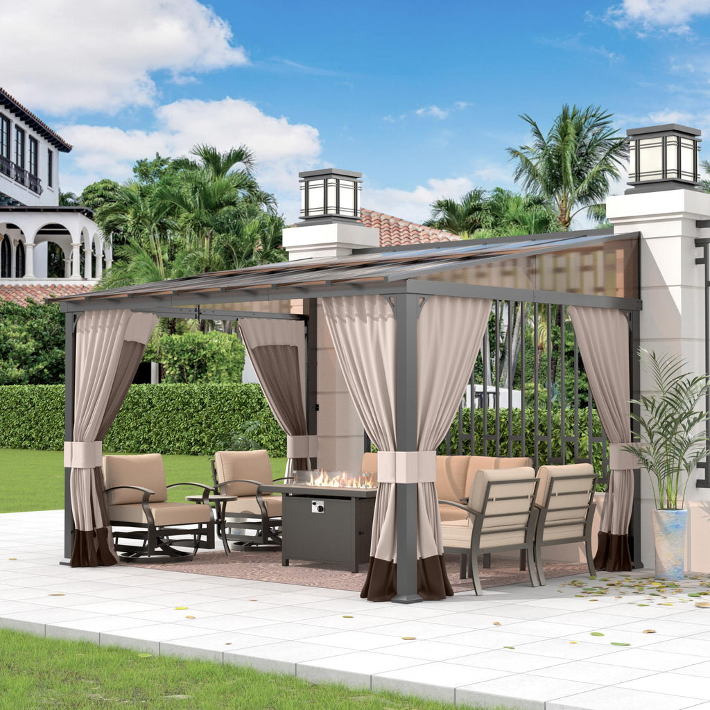 Gotland 10' × 12' Hardtop Gazebo for Patio,Wall-Mounted Lean to Gazebo Pergola with Sloping Roof and Durable Steel Frame,Large Heavy Duty Awnings for Decks,Backyard