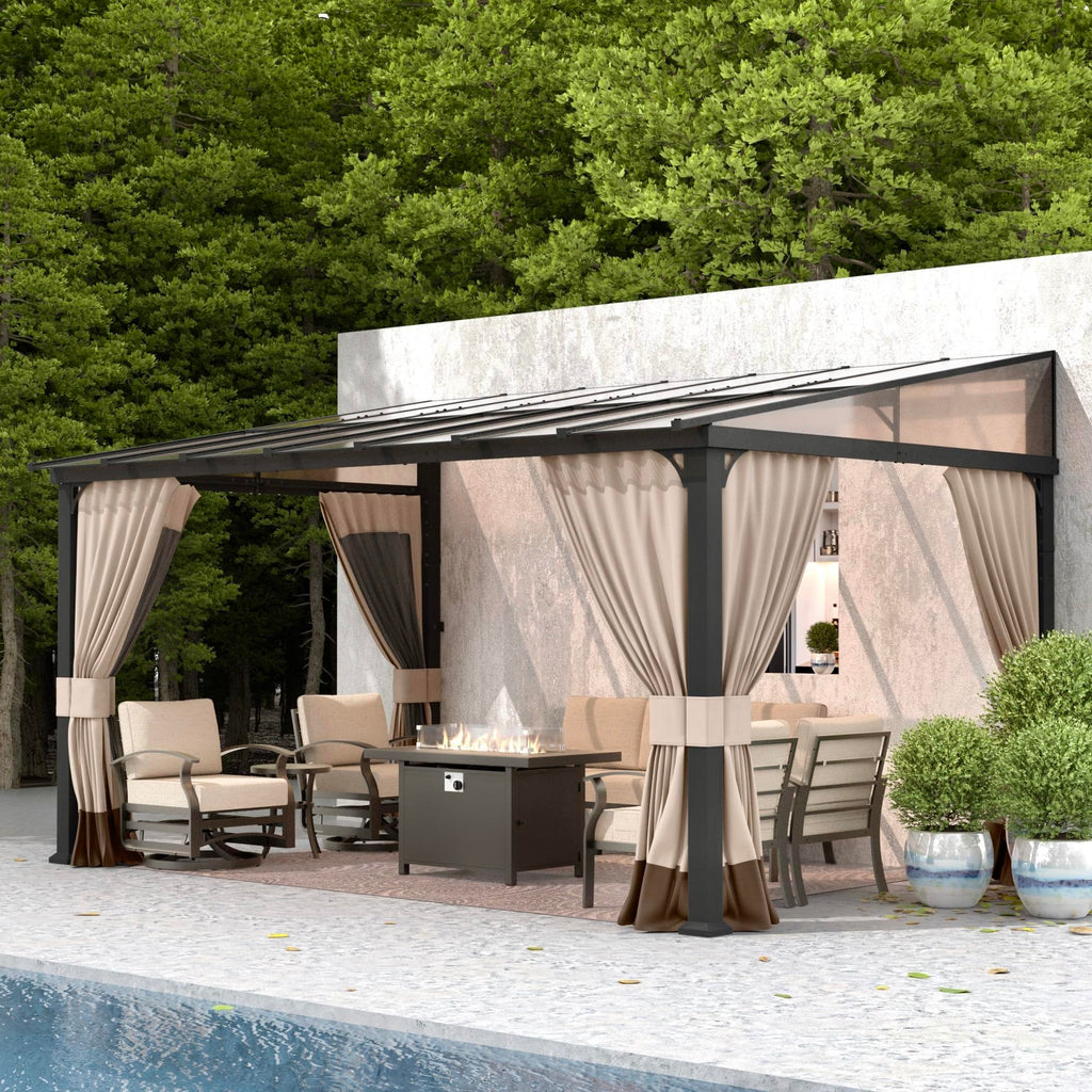 Gotland 10' × 14' Hardtop Gazebo for Patio,Wall-Mounted Lean to Gazebo Pergola with Sloping Roof and Durable Steel Frame,Large Heavy Duty Awnings for Decks,Backyard