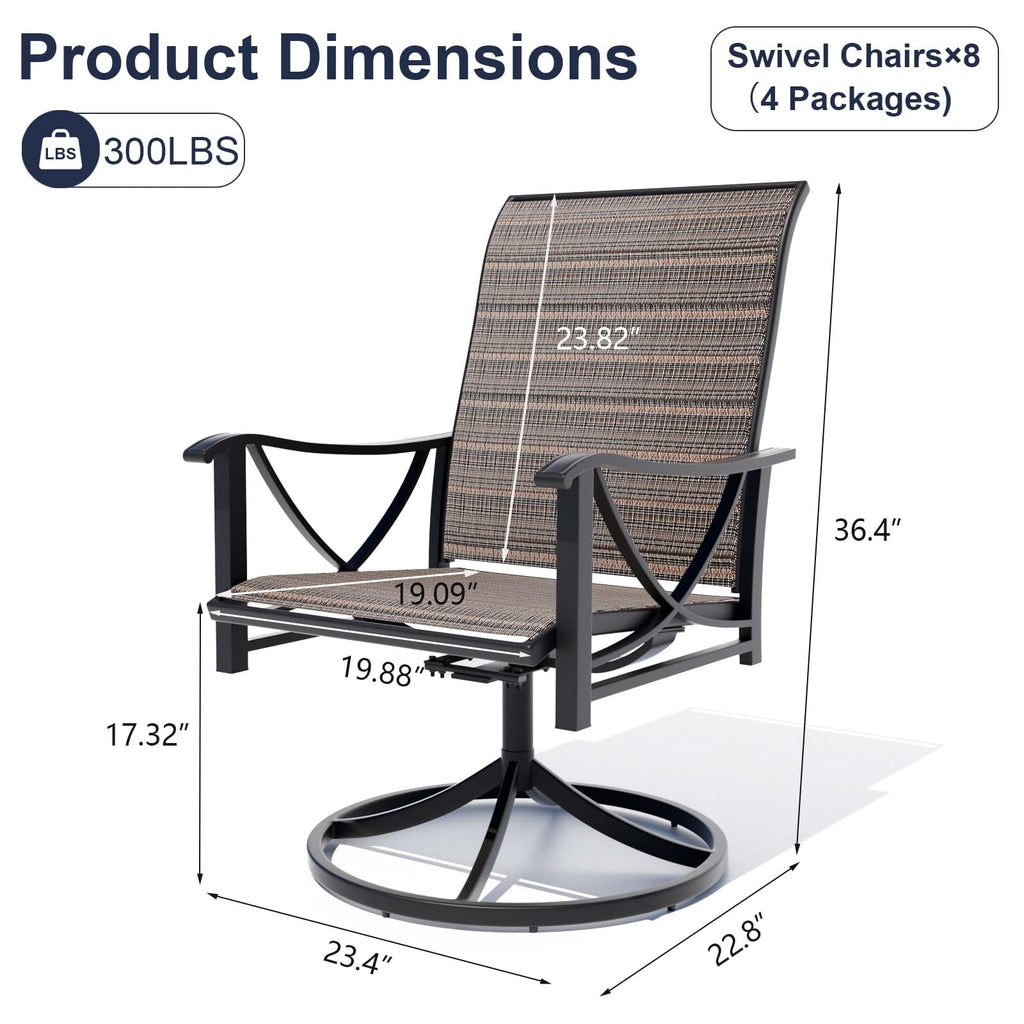 Gotland 7-Piece Patio Swivel Dining Set, Outdoor Chairs with Breathable Teslin Seat & Backrest, 360° Swivel Metal Frame Chairs, X-Leg Metal Table, Patio Dining Set for Garden Backyard,Brown
