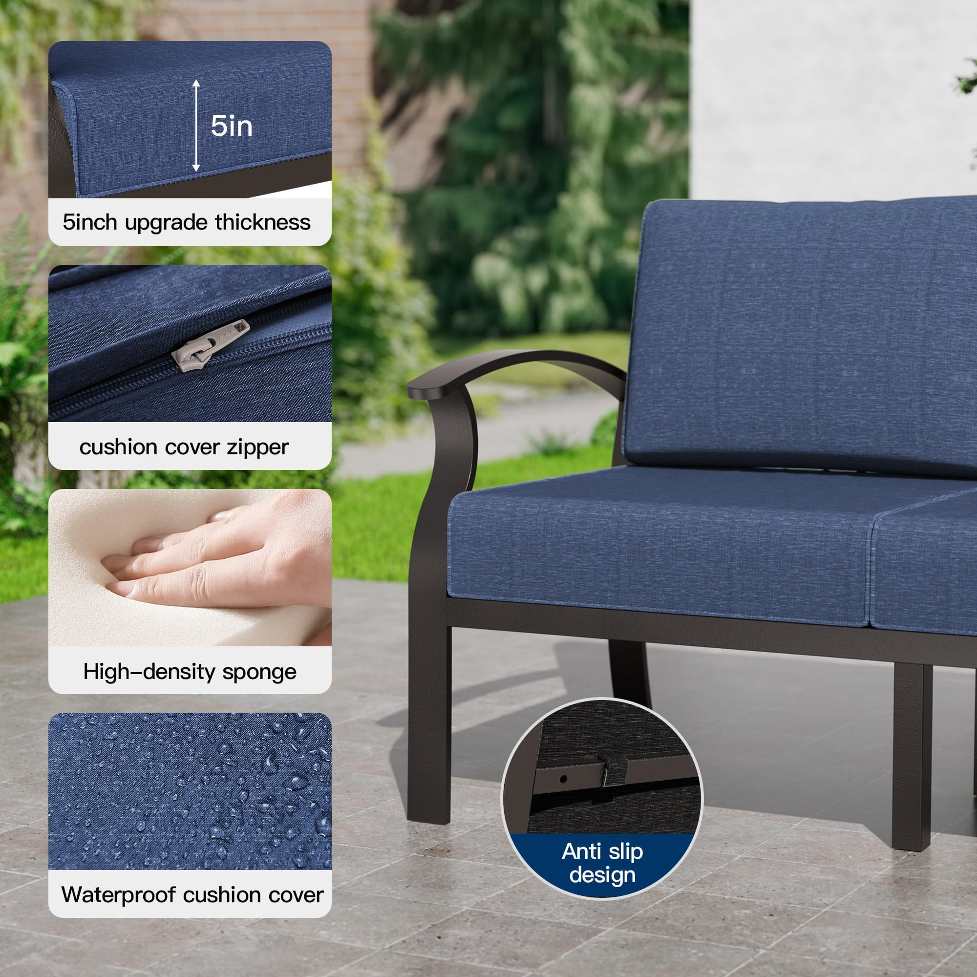Gotland 10 PieceAluminum Patio Furniture Set,Modern Metal Outdoor Patio Furniture w/5.1'' Thick Cushion,Swivel Chairs and Round Coffee Table,Patio Conversation Sets for Porch,Deck