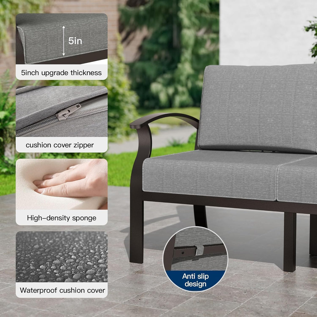 Gotland 10 PieceAluminum Patio Furniture Set,Modern Metal Outdoor Patio Furniture w/5.1'' Thick Cushion,Swivel Chairs and Rectangular Coffee Table,Patio Conversation Sets for Porch,Deck