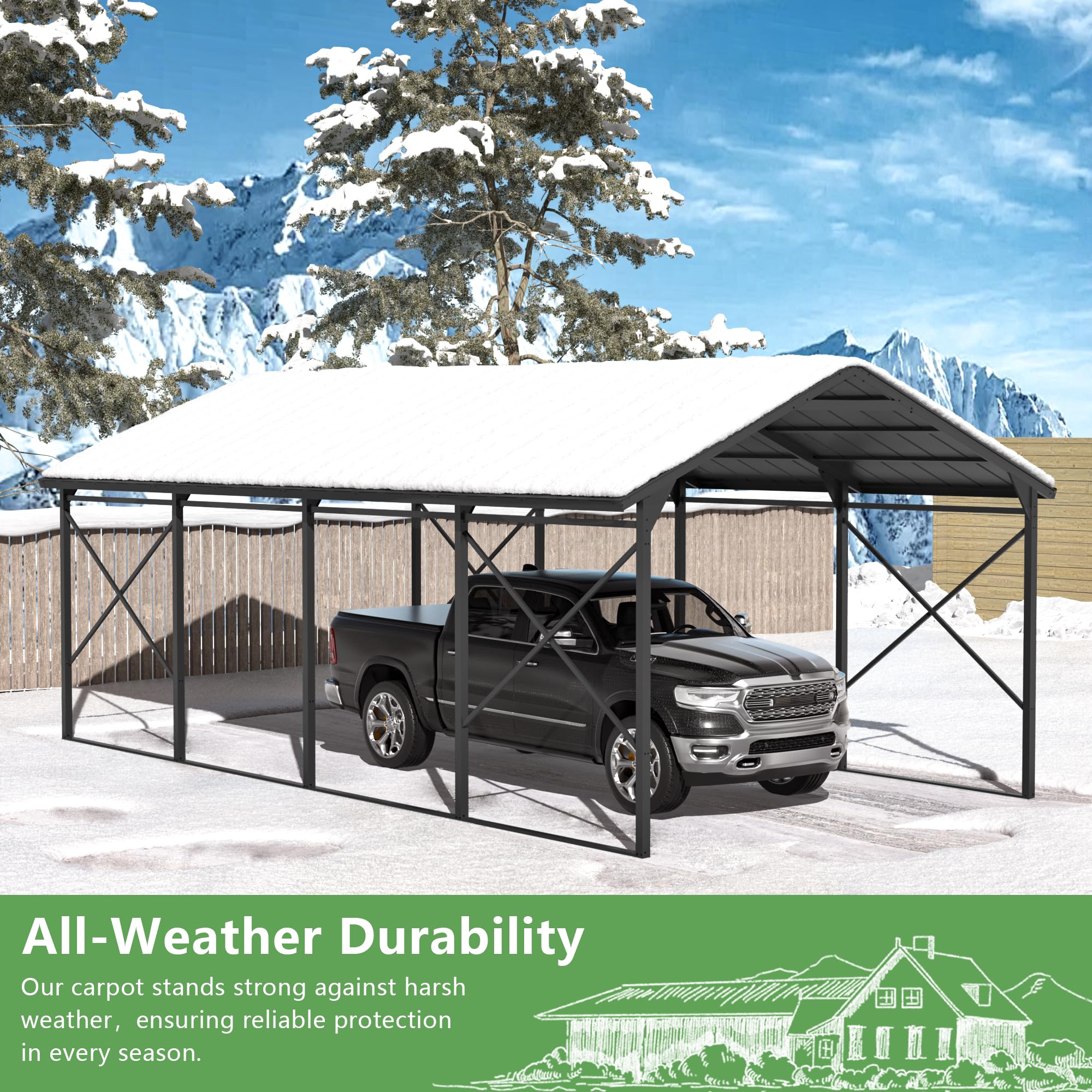ALAULM Metal Carport Outdoor Carport Canopy Heavy Galvanized Garage Car Shelter with Enhanced Base and Roof, Duty Garage Shelter for Cars Boats Pickups Trucks