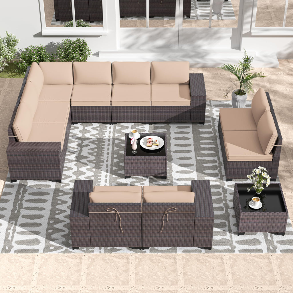 Gotland Outdoor Patio Furniture Sectional Conversation Set 12Pcs Rattan Wicker 10 Cushion Table