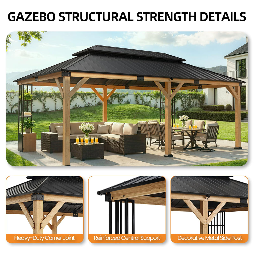 Hardtop Gazebo, Double Metal Roof Metal ,Outdoor Pavilion for Patio, Backyard, Deck