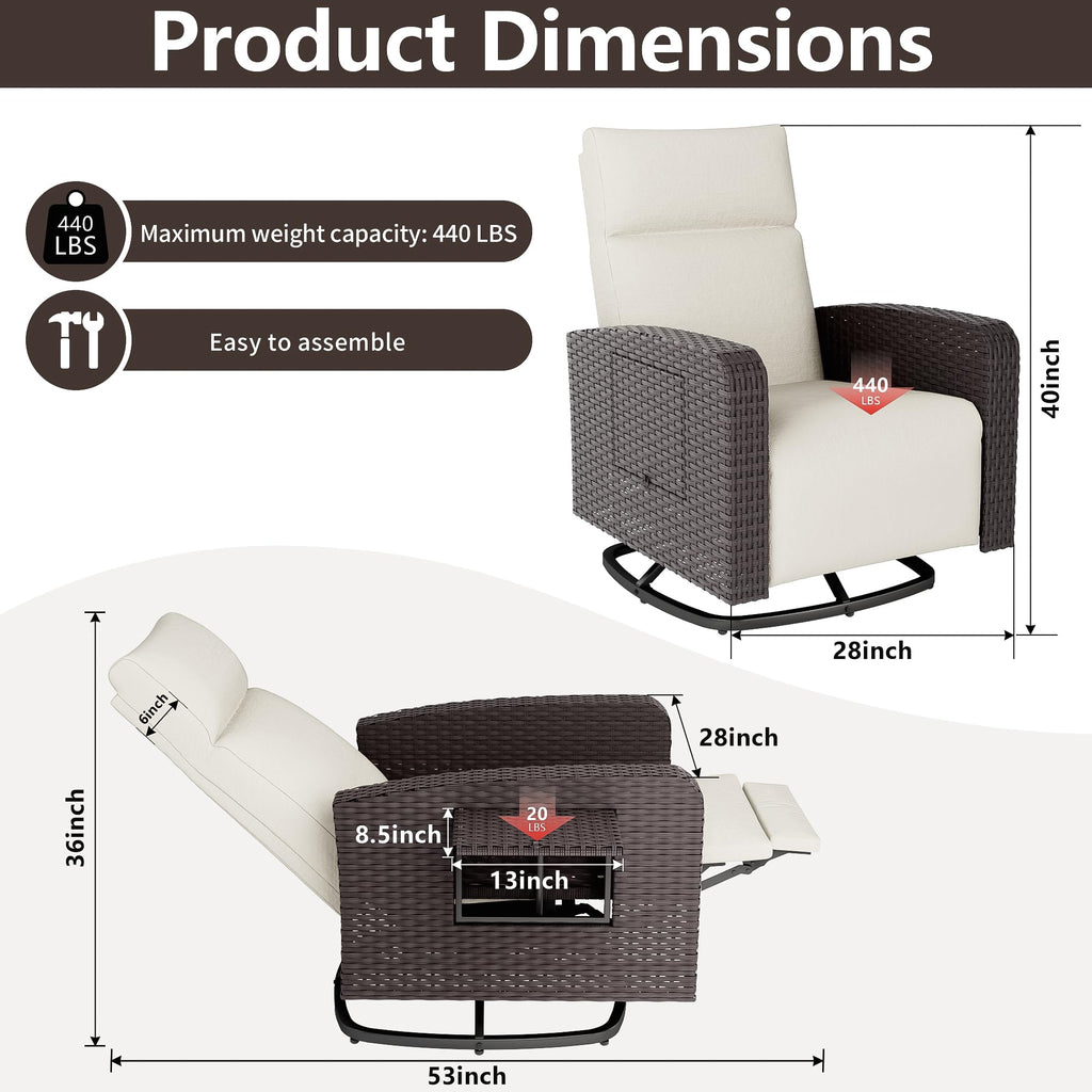 ALAULM Outdoor Swivel Recliner Chair,Dual-Adjust Outdoor Patio Chairs with Adjustable Backrest and Footrest,Wicker Patio Chair with Flip-Up Table for Living Rooms,Pools,Balconies, patios,courtyards