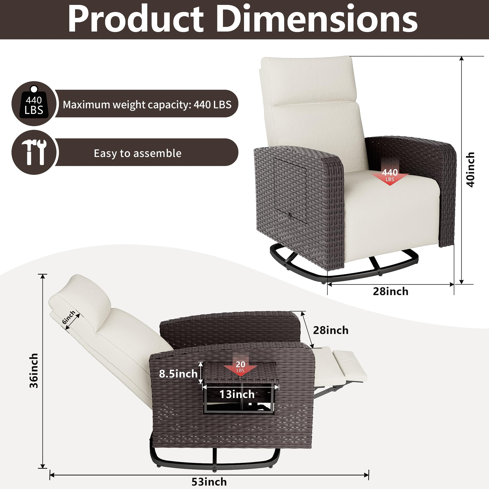 ALAULM Outdoor Swivel Recliner Chair,Dual-Adjust Outdoor Patio Chairs with Adjustable Backrest and Footrest,Wicker Patio Chair with Flip-Up Table for Living Rooms,Pools,Balconies, patios,courtyards