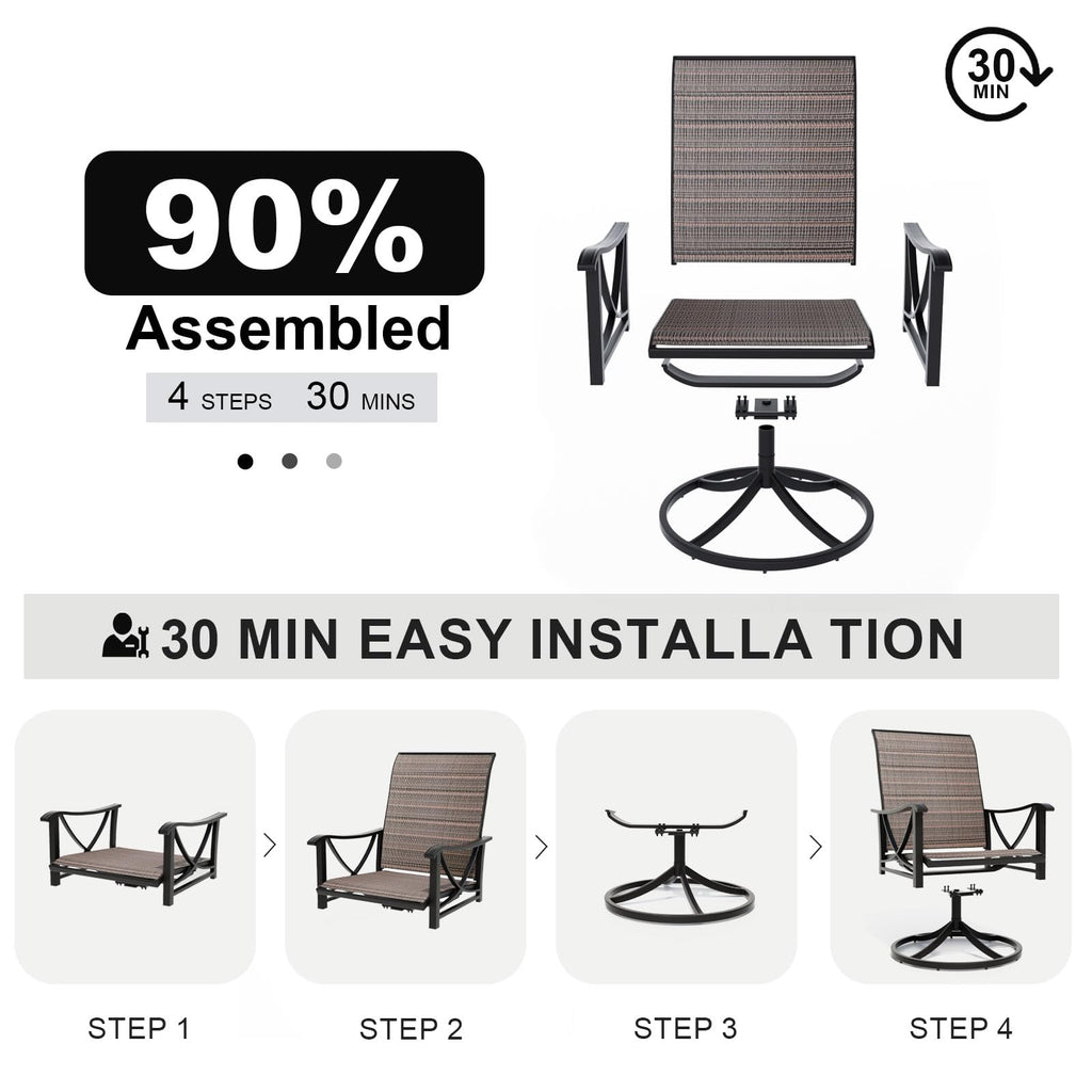 Gotland 7-Piece Patio Swivel Dining Set, Outdoor Chairs with Breathable Teslin Seat & Backrest, 360° Swivel Metal Frame Chairs, X-Leg Metal Table, Patio Dining Set for Garden Backyard,Brown
