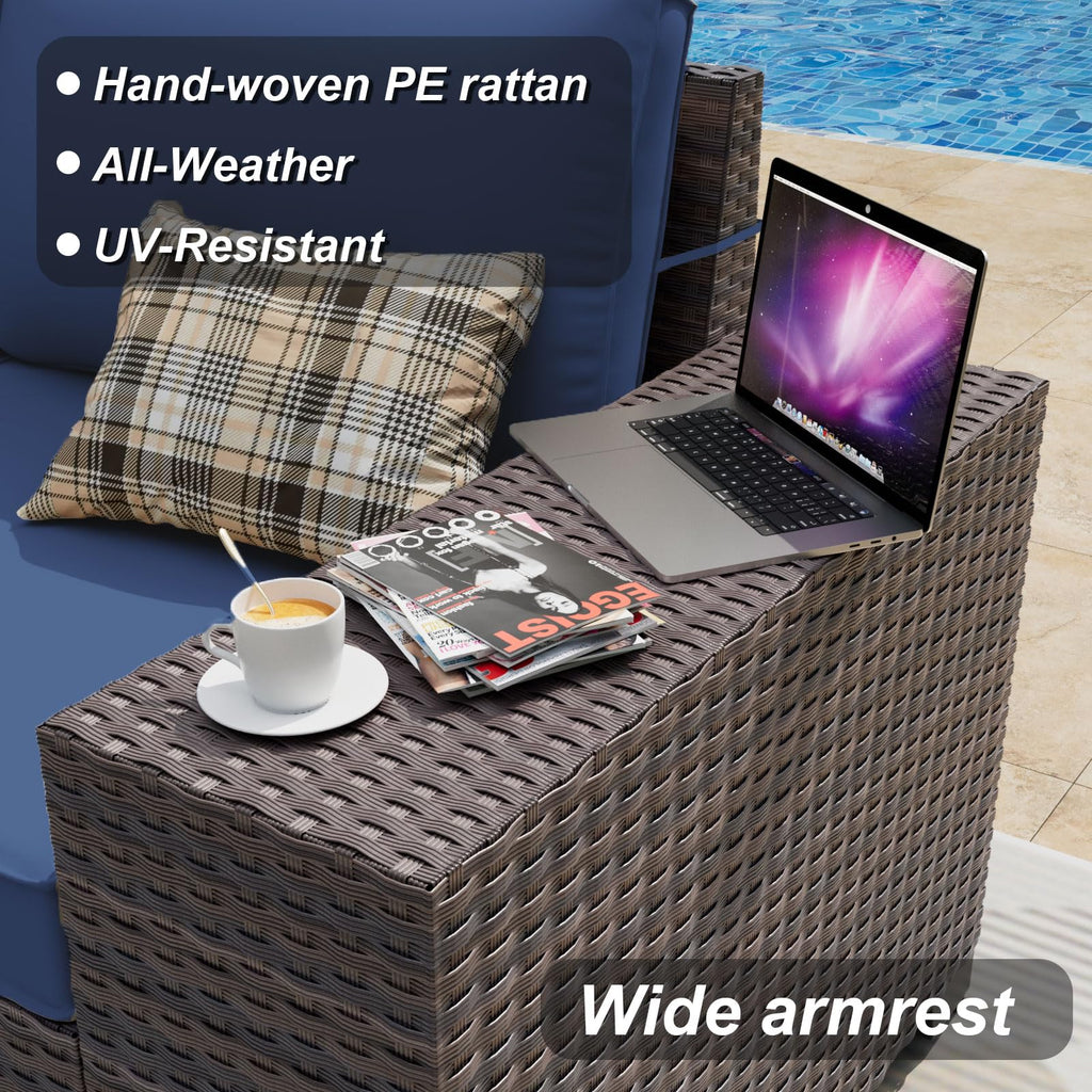 7 Pieces Outdoor Patio Furniture Set with 43" 55000BTU Gas Propane Fire Pit Table PE Wicker Rattan Sectional Sofa Patio Conversation Sets