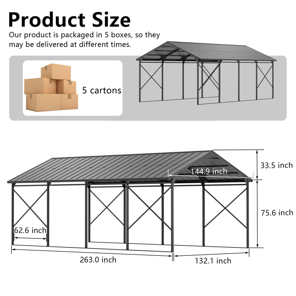ALAULM Metal Carport Outdoor Carport Canopy Heavy Galvanized Garage Car Shelter with Enhanced Base and Roof, Duty Garage Shelter for Cars Boats Pickups Trucks