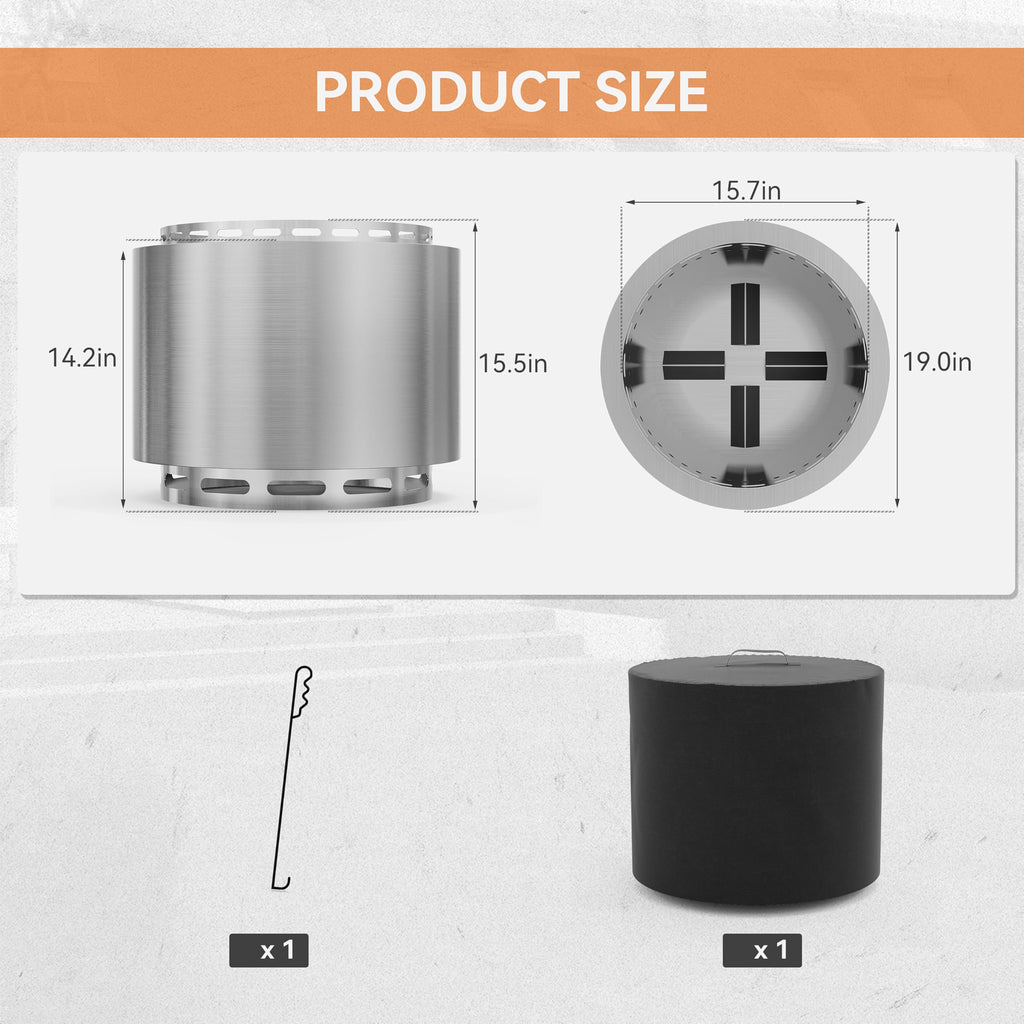 ALAULM 19 Inch Stainless Steel Outdoor Smokeless Fire Pit for Patio Backyard Garden Camping